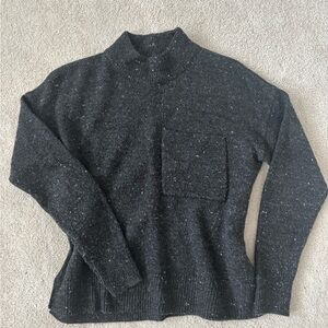 Madewell Speckled Dark Gray Mock Neck Pocket Sweater